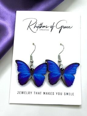 Purple Butterfly Dangle Earrings Acrylic Drop Lightweight Feminine Jewelry Gift